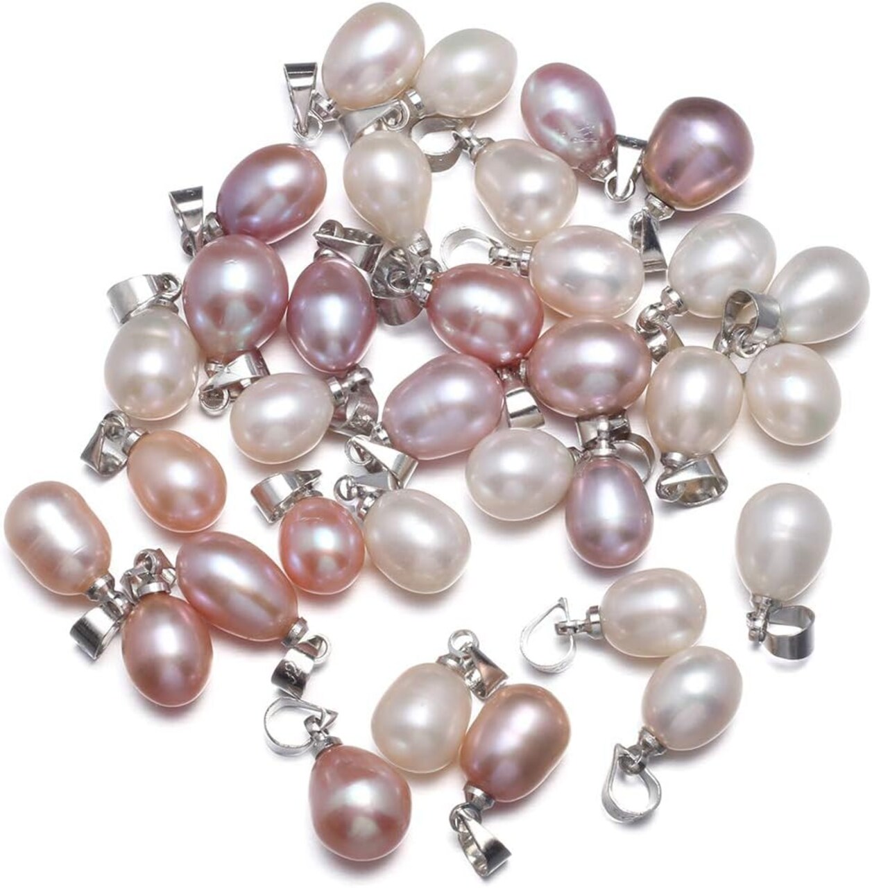 10 Pcs Natural Pearl Pendants - Rice Shape Cultured Freshwater Mixed Color Pearl Bead Pendant Charms for Jewelry Making